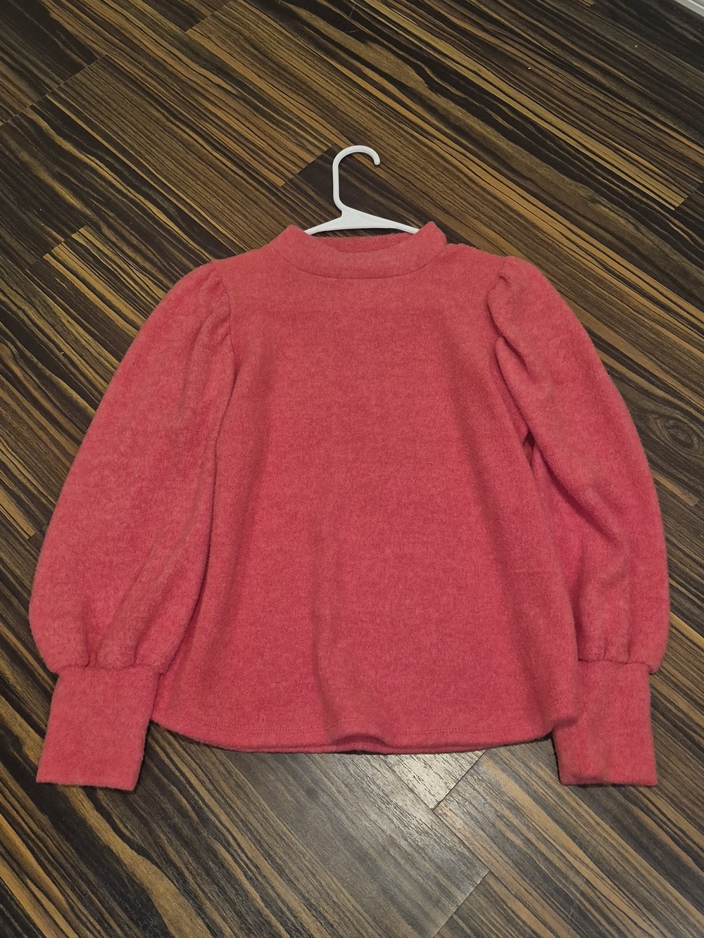 Zenana Outfitters Coral Pink Puff Sleeve Turtleneck Sweater